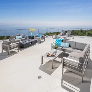 10Pc Outdoor Sectional Chat Set with Lounges & Fire Table - NH384003 serving bowl, serving dish