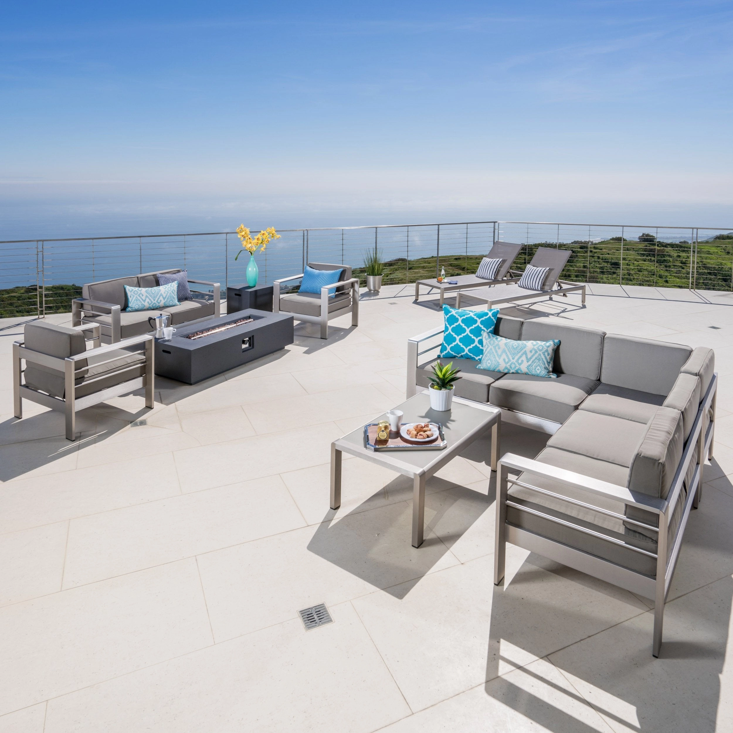 10Pc Outdoor Sectional Chat Set with Lounges & Fire Table - NH384003 serving bowl, serving dish
