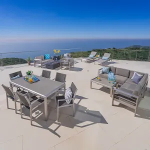 17-Piece Grand Patio Sectional, Lounge, Dining Set & Fire Table - NH584003 patio chairs, outdoor seating