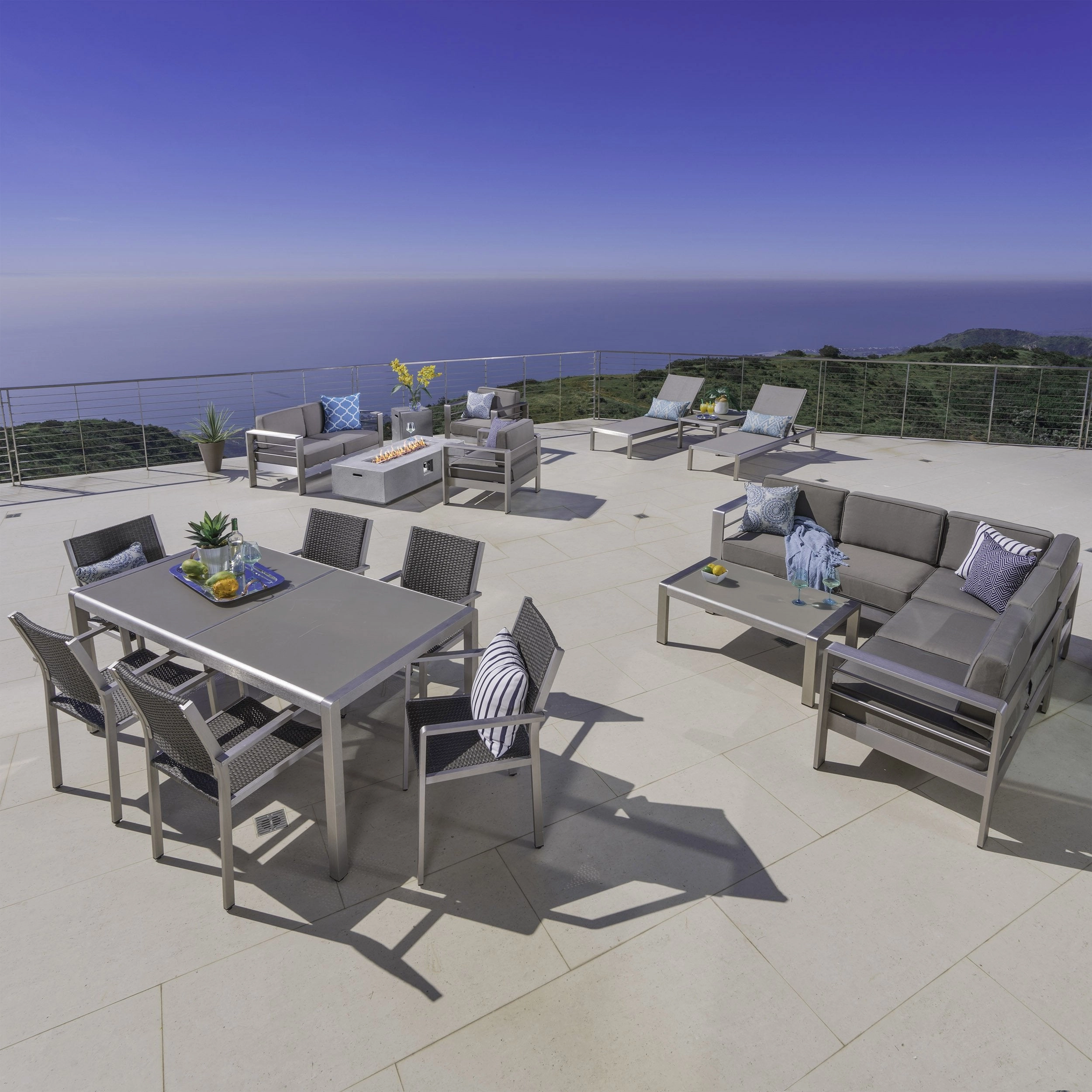 17-Piece Grand Patio Sectional, Lounge, Dining Set & Light Grey Fire Table - NH784003 serving bowl, serving dish