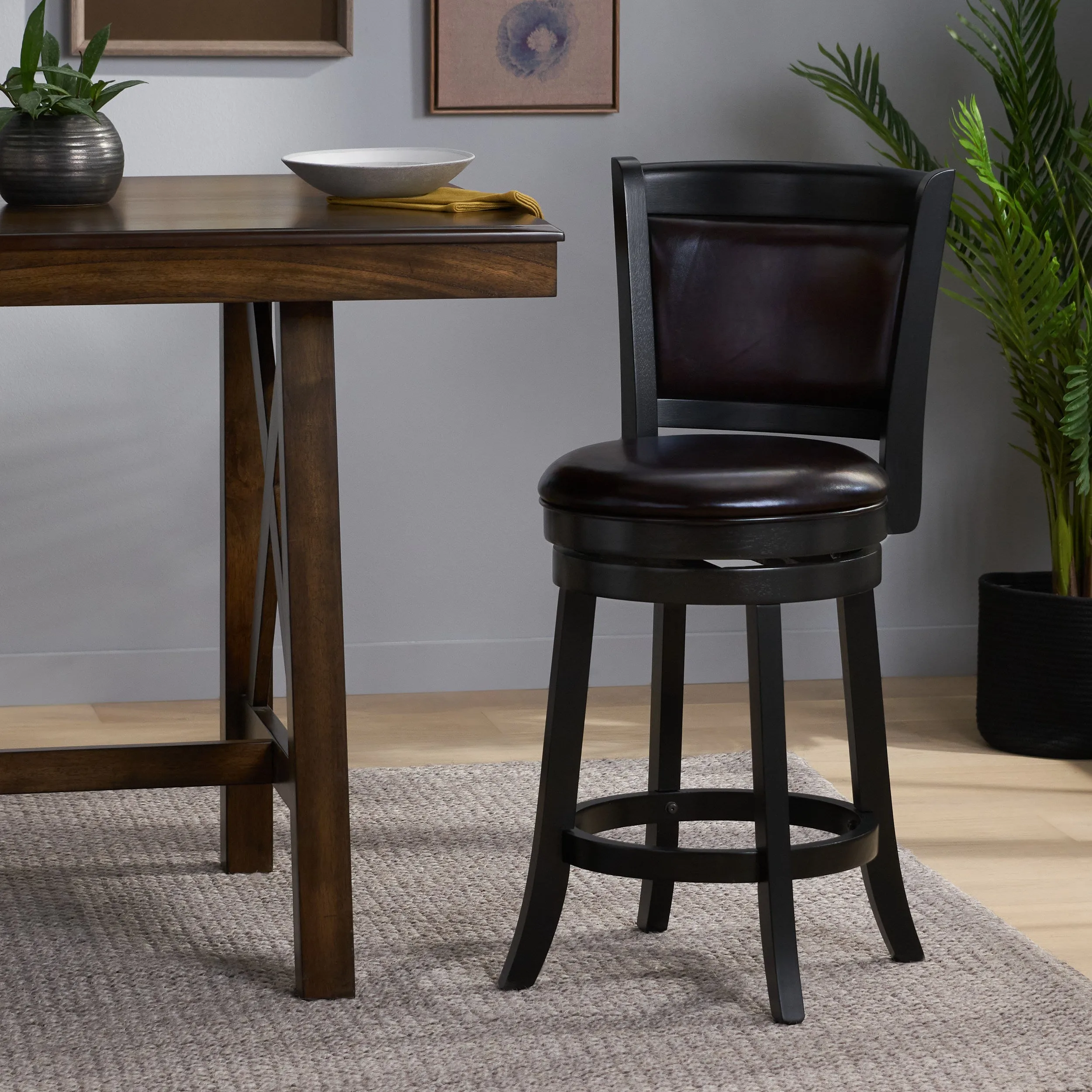 24-Inch Black Bonded Leather Swivel Backed Counter Stool - NH436692 bar stool, counter stool