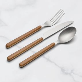 24 Seven Mirror Faux Wood Handle 12 Piece Flatware Set