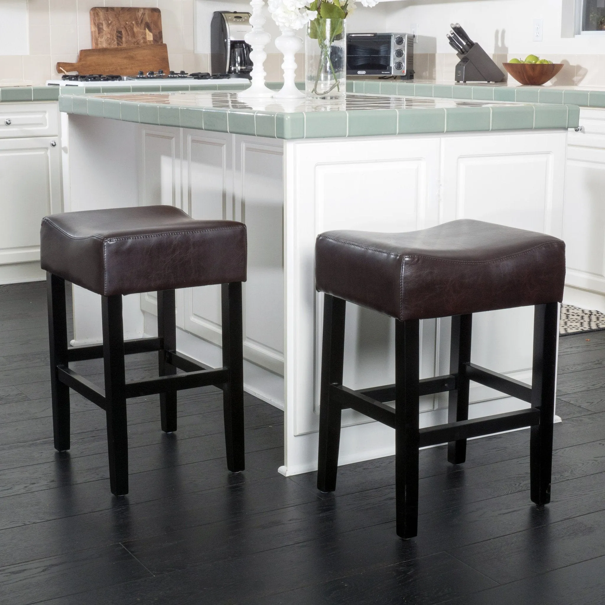 26-Inch Brown Leather Backless Counter Stool (Set of 2) - NH169592 bar stool, counter stool