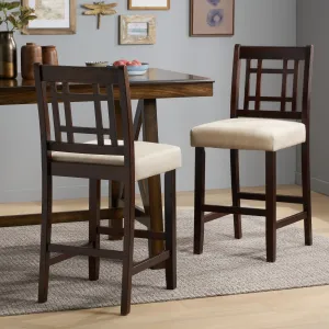 26-Inch Brown Mahogany Acacia Counterstool with Beige Cushion (Set of 2) - NH872792 bar stool, counter stool