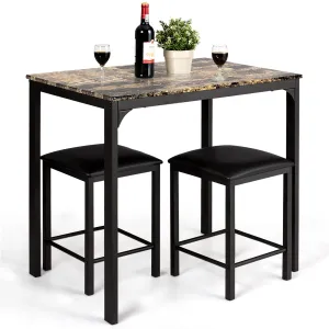 3 Pcs Dining Table and Chairs Set with Faux Marble Tabletop 2 Chairs tablecloth, dining table