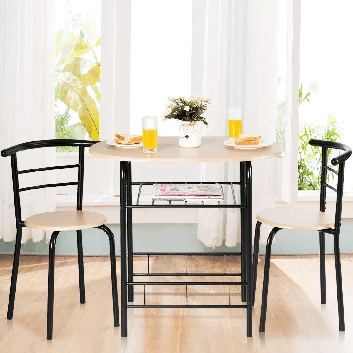 3 Piece Dining Set Compact 2 Chairs and Table