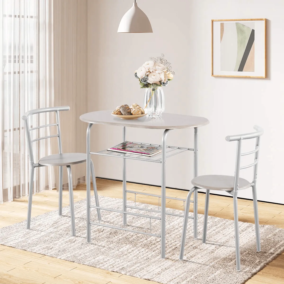 3 Piece Dining Set Compact 2 Chairs and Table