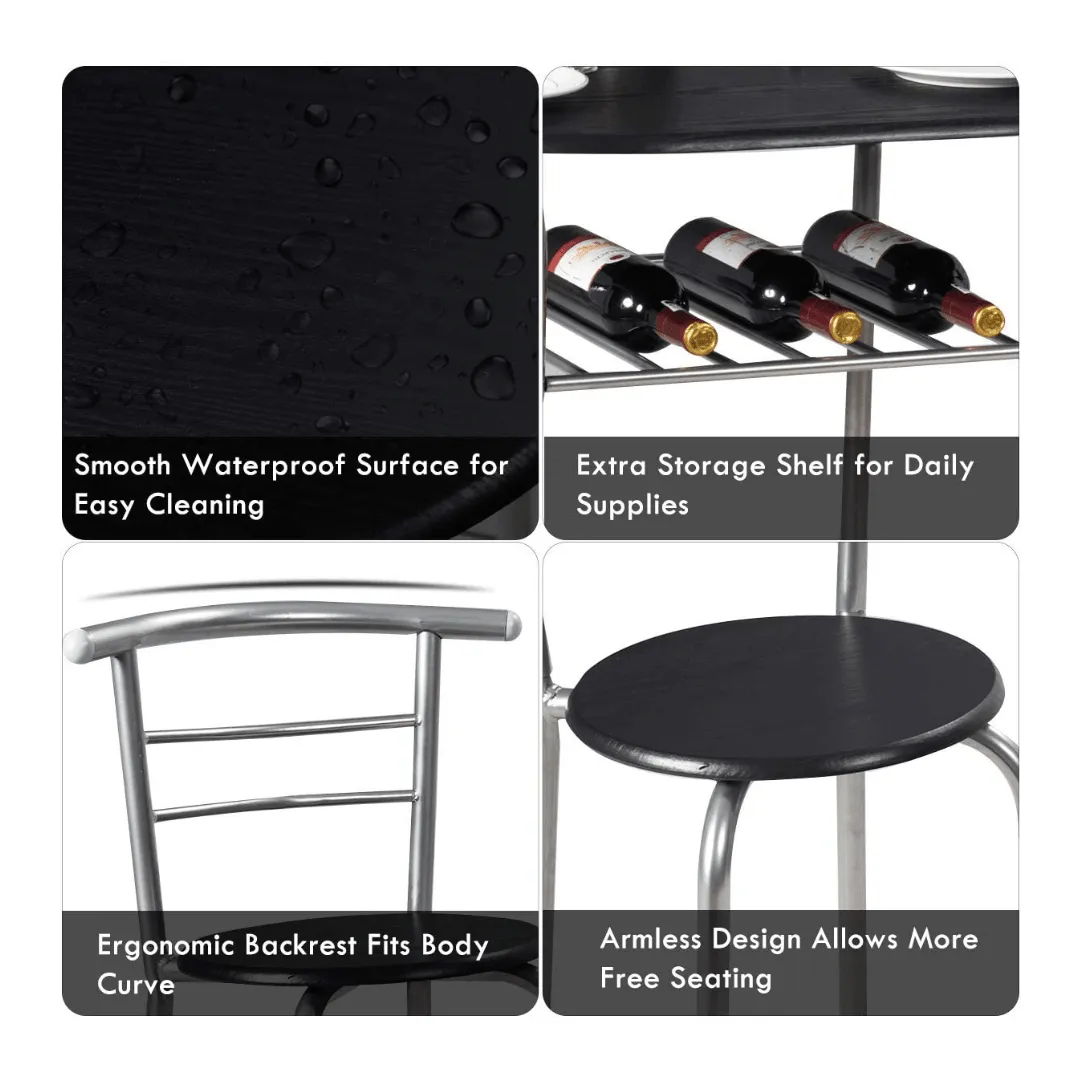 3 Piece Dining Set Compact 2 Chairs and Table