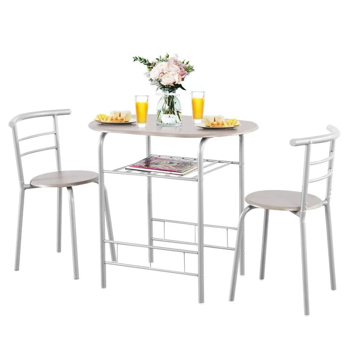 3 Piece Dining Set Compact 2 Chairs and Table