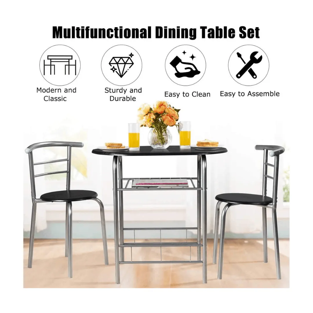 3 Piece Dining Set Compact 2 Chairs and Table
