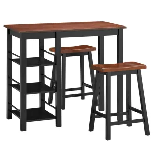 3 Piece Dining Set, Entirely Wood Counter Height Table Set with 2 Chair and 3-Tier Storage Shelves tablecloth, dining table