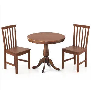 3-Piece Kitchen Table Set, Mid-Century Round Dining Table & Chairs Set for 2, Walnut tablecloth, dining table