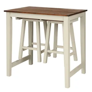 3 Piece Pub Dining Set, Counter Height Pub Table with 2 Saddle Bar Stools, Tavern Collection Table (Brown & Milky White) tablecloth, dining table