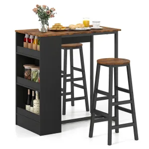 3 Piece Pub Dining Set, Wooden Counter Height Table Set with 2 Bar Stools (Brown) tablecloth, dining table