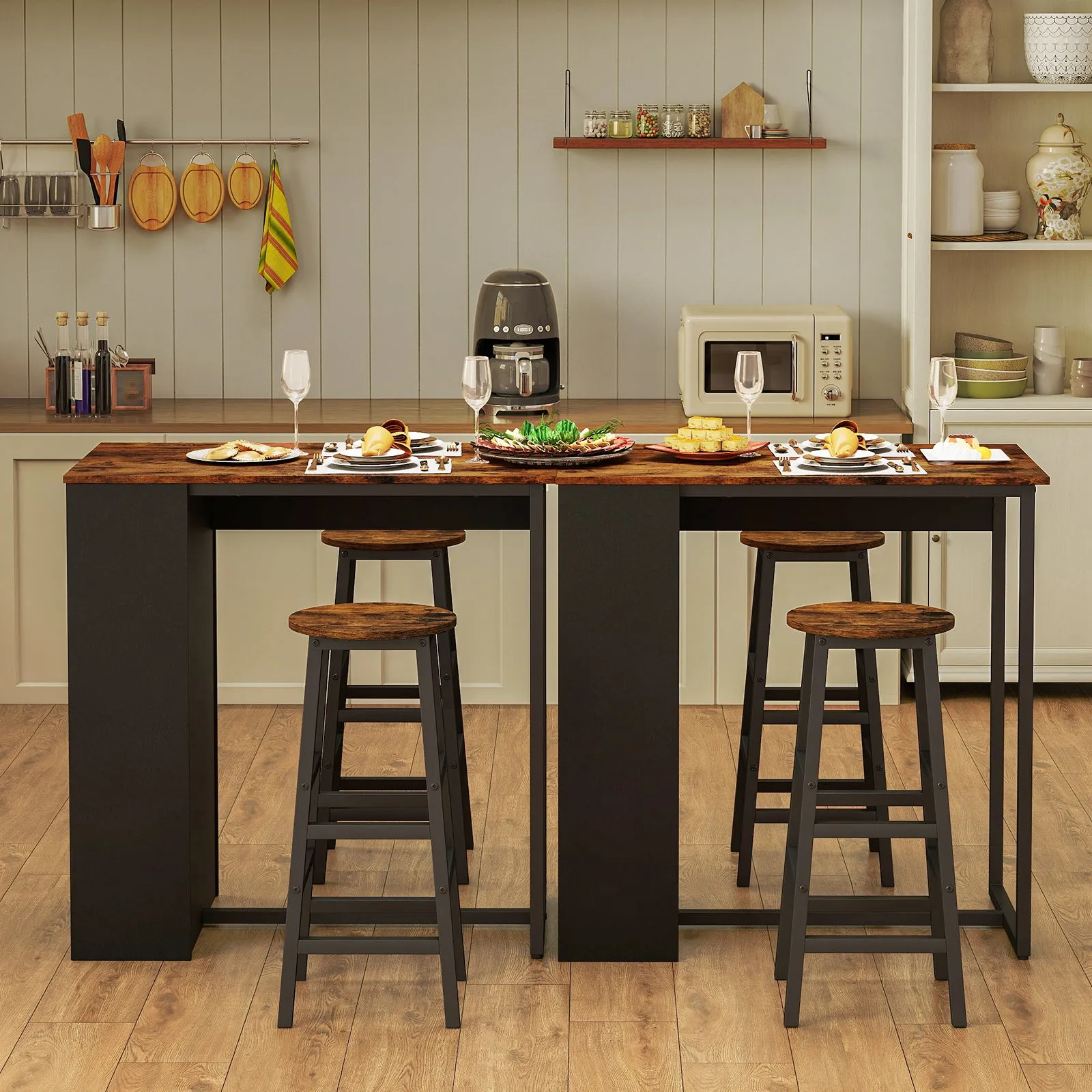 3 Piece Pub Dining Set, Wooden Counter Height Table Set with 2 Bar Stools (Brown)