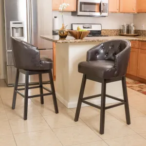 30-Inch Brown Leather Swivel Backed Barstool (Set of 2) - NH879592 bar stool, counter stool