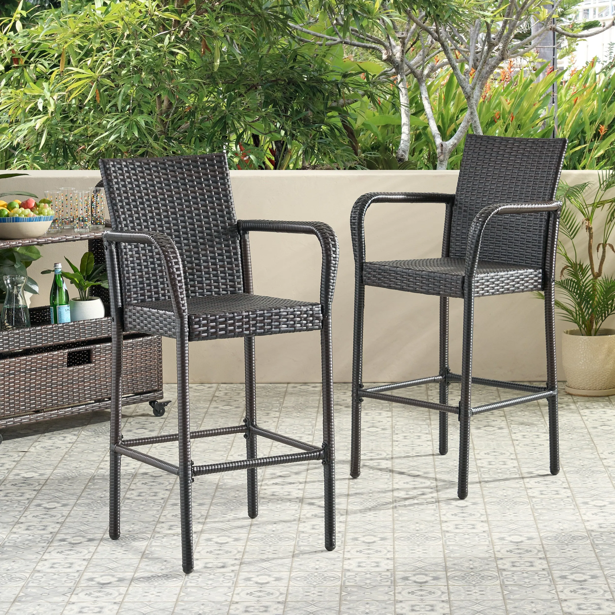 30-Inch Outdoor Brown Wicker Barstool (Set of 2) - NH649592 patio chairs, outdoor seating