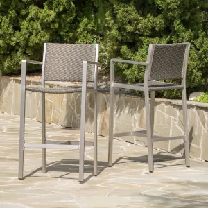 30-Inch Outdoor Grey Wicker Barstools (Set of 2) - NH553003 patio chairs, outdoor seating