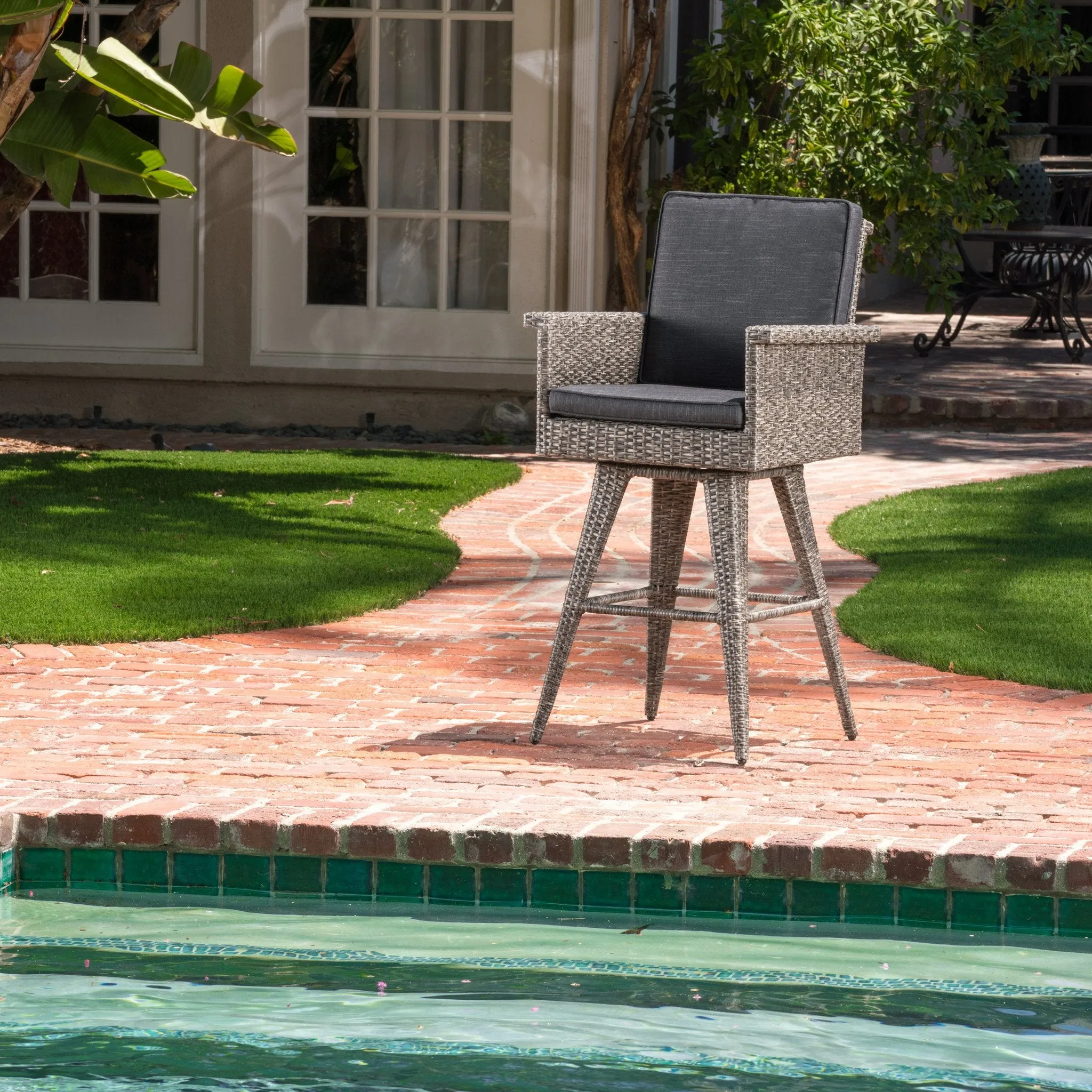 30-Inch Outdoor Wicker Barstool with Water Resistant Cushions - NH833003 patio chairs, outdoor seating
