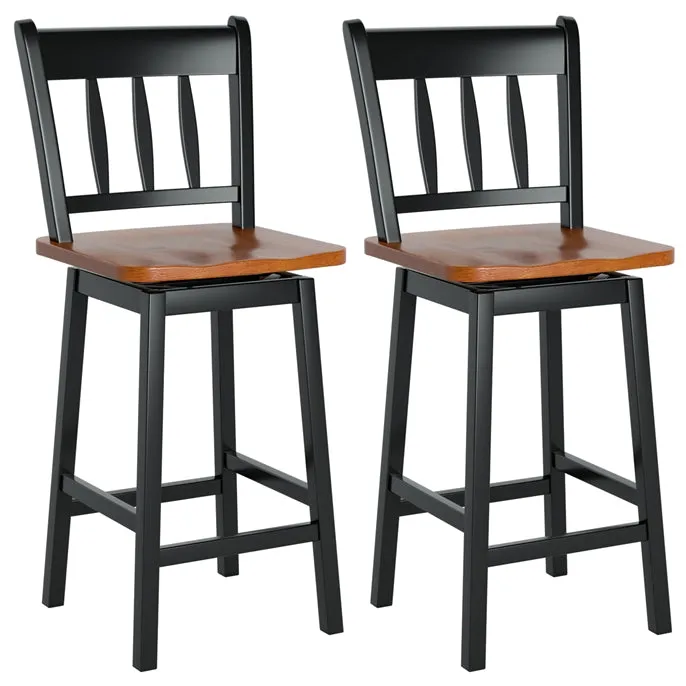 30.5 Inch Rubber Wood Bar Chairs with 360Swiveling, Footrest, Swivel Pub Height Barstools Ideal for Kitchen Island