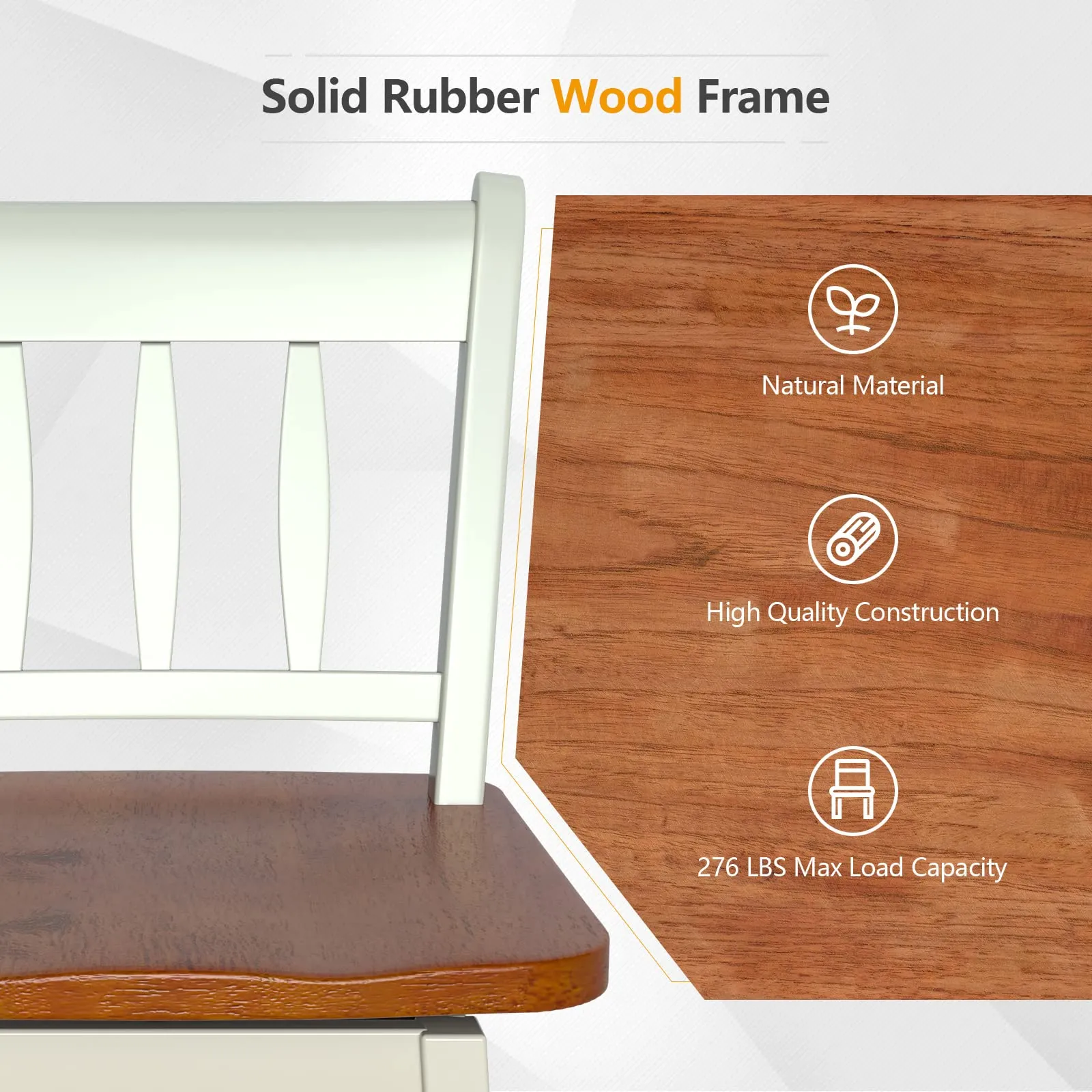 30.5 Inch Rubber Wood Bar Chairs with 360Swiveling, Footrest, Swivel Pub Height Barstools Ideal for Kitchen Island