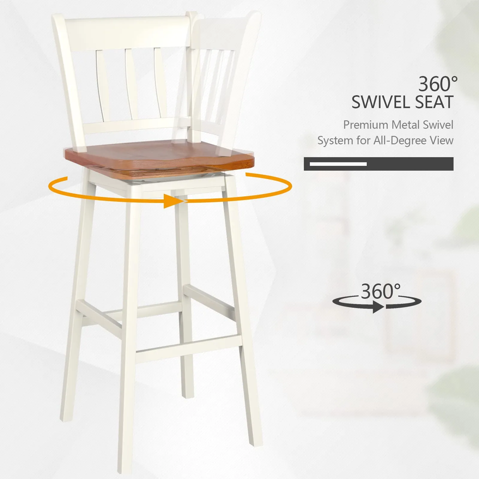 30.5 Inch Rubber Wood Bar Chairs with 360Swiveling, Footrest, Swivel Pub Height Barstools Ideal for Kitchen Island