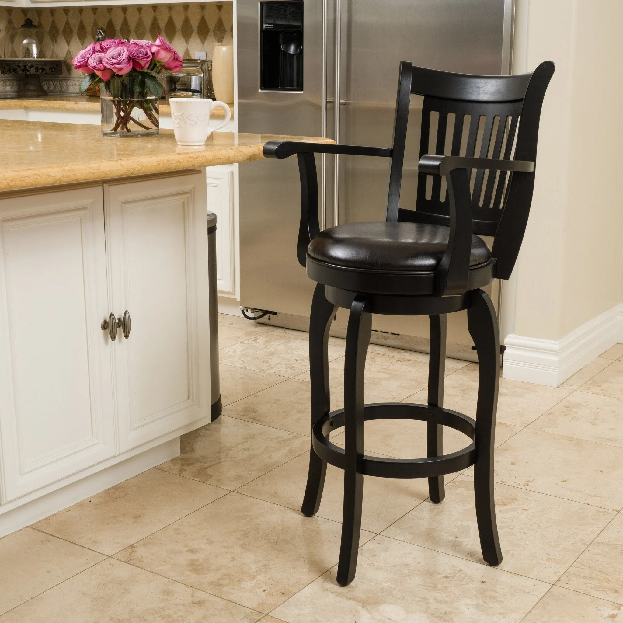 31-Inch Armed Espresso Leather Swivel Barstool - NH918692 bar stool, counter stool