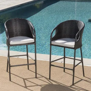 31-Inch Outdoor Wicker Barstools with Water Resistant Cushions - NH118203 patio chairs, outdoor seating