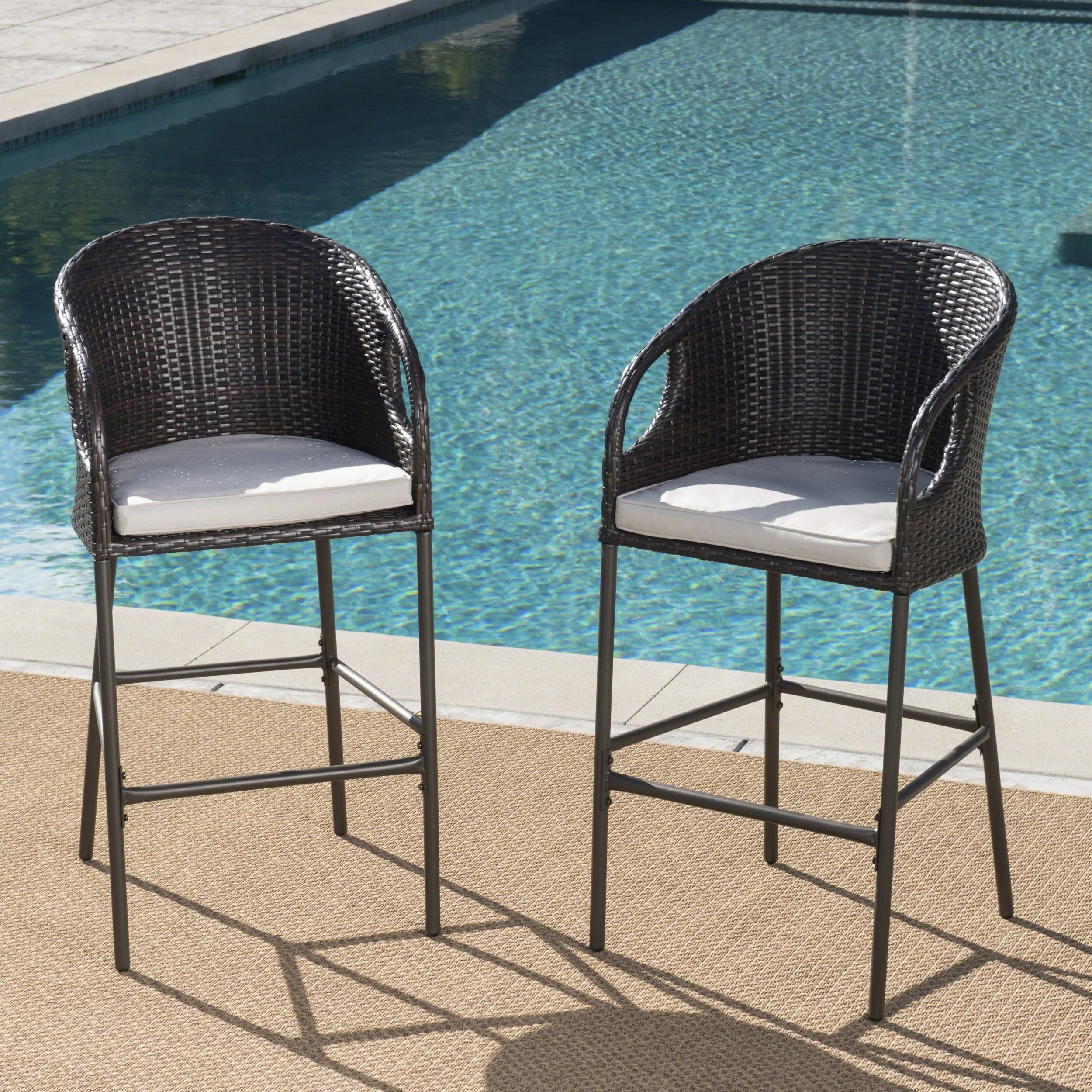 31-Inch Outdoor Wicker Barstools with Water Resistant Cushions - NH118203 patio chairs, outdoor seating