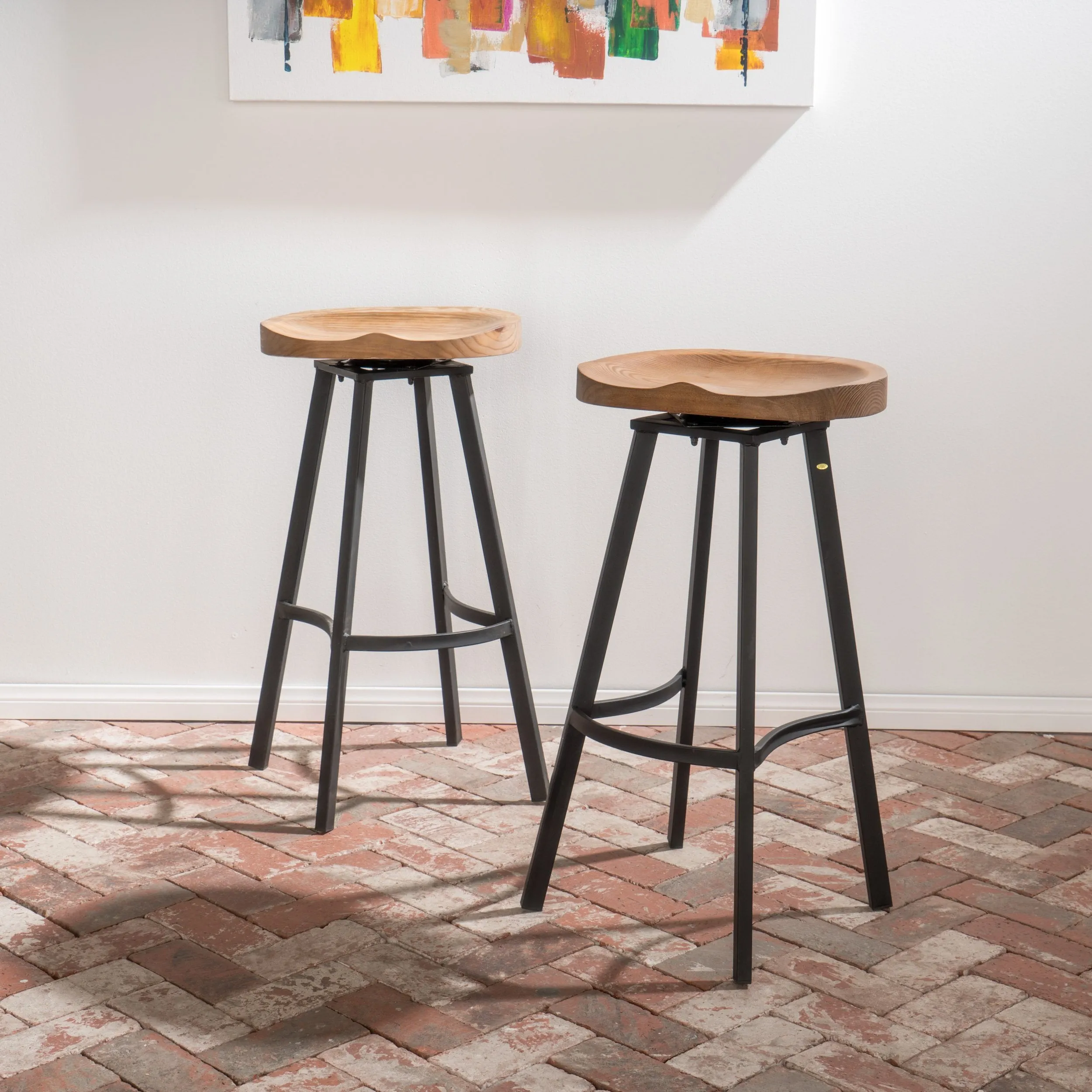 32-Inch Wood and Iron Rustic Swivel Barstool (Set of 2) - NH254892 bar stool, counter stool
