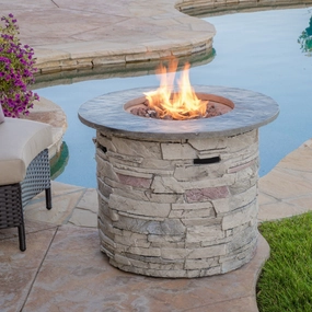 32-inch Stone Circular MGO Fire Pit With Grey Top - 40,000 BTU - NH956692 floor chair, tatami chair