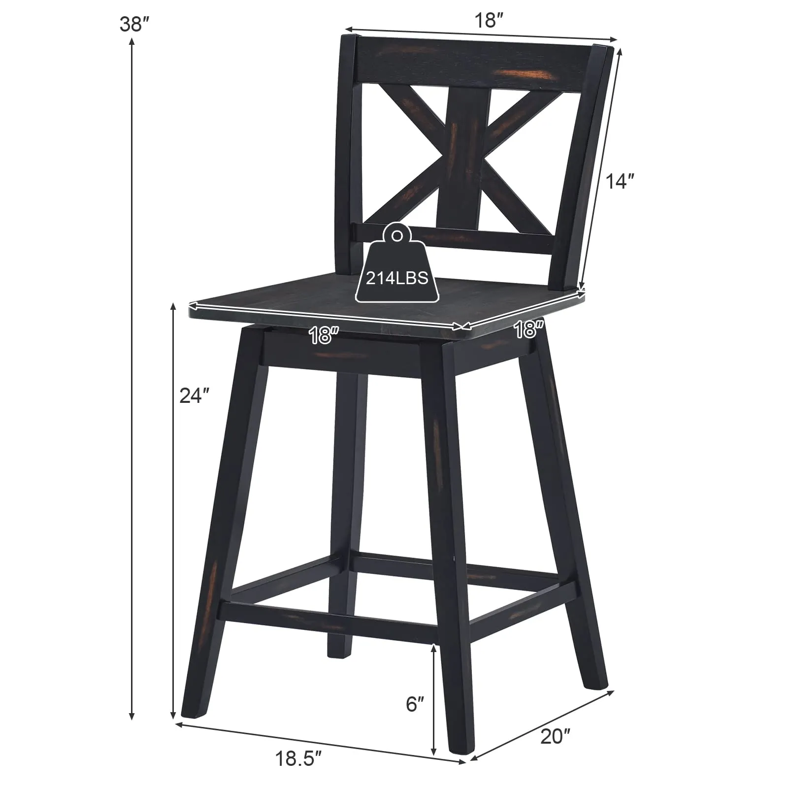 360 Degree Rubber Wood Bar Chairs, Vintage Bar Stools for Home, Restaurant & Pub