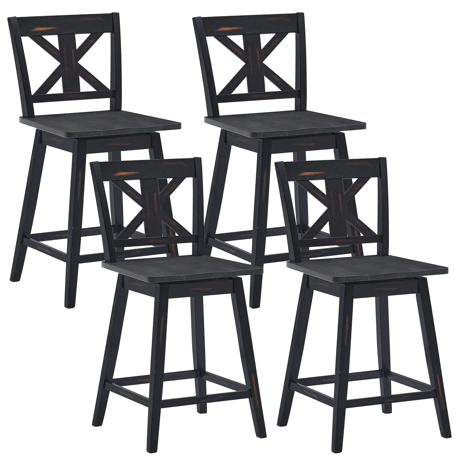 360 Degree Rubber Wood Bar Chairs, Vintage Bar Stools for Home, Restaurant & Pub