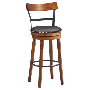 360-Degree Swivel Stools with Leather Padded Seat, Single Slat Ladder Back & Solid Rubber Wood Legs kitchen barstool, adjustable bar stool