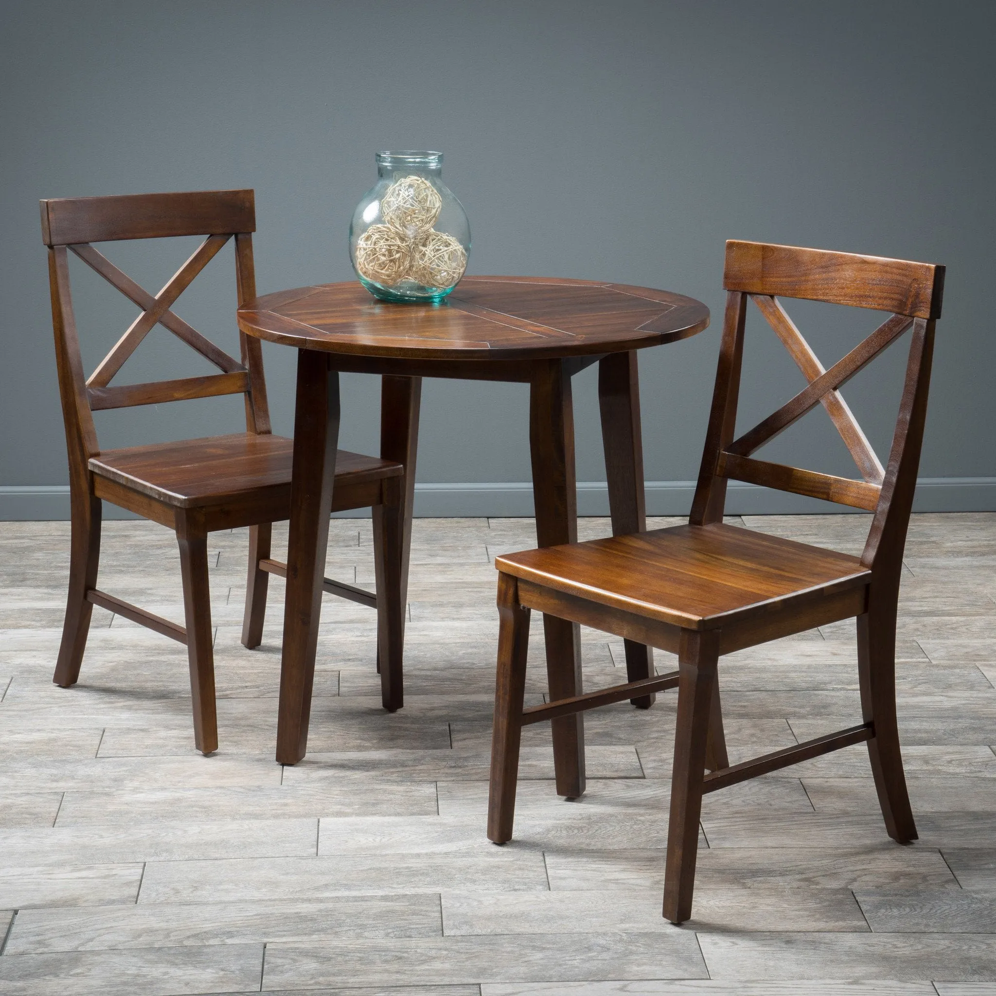 3pc Mahogany Stained Wood Round Table Dining Set - NH283592 dining table set, round dining table