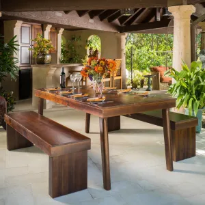 3pc Mahogany Stained Wood Table and Bench Dining Set - NH463592 dining table set, round dining table