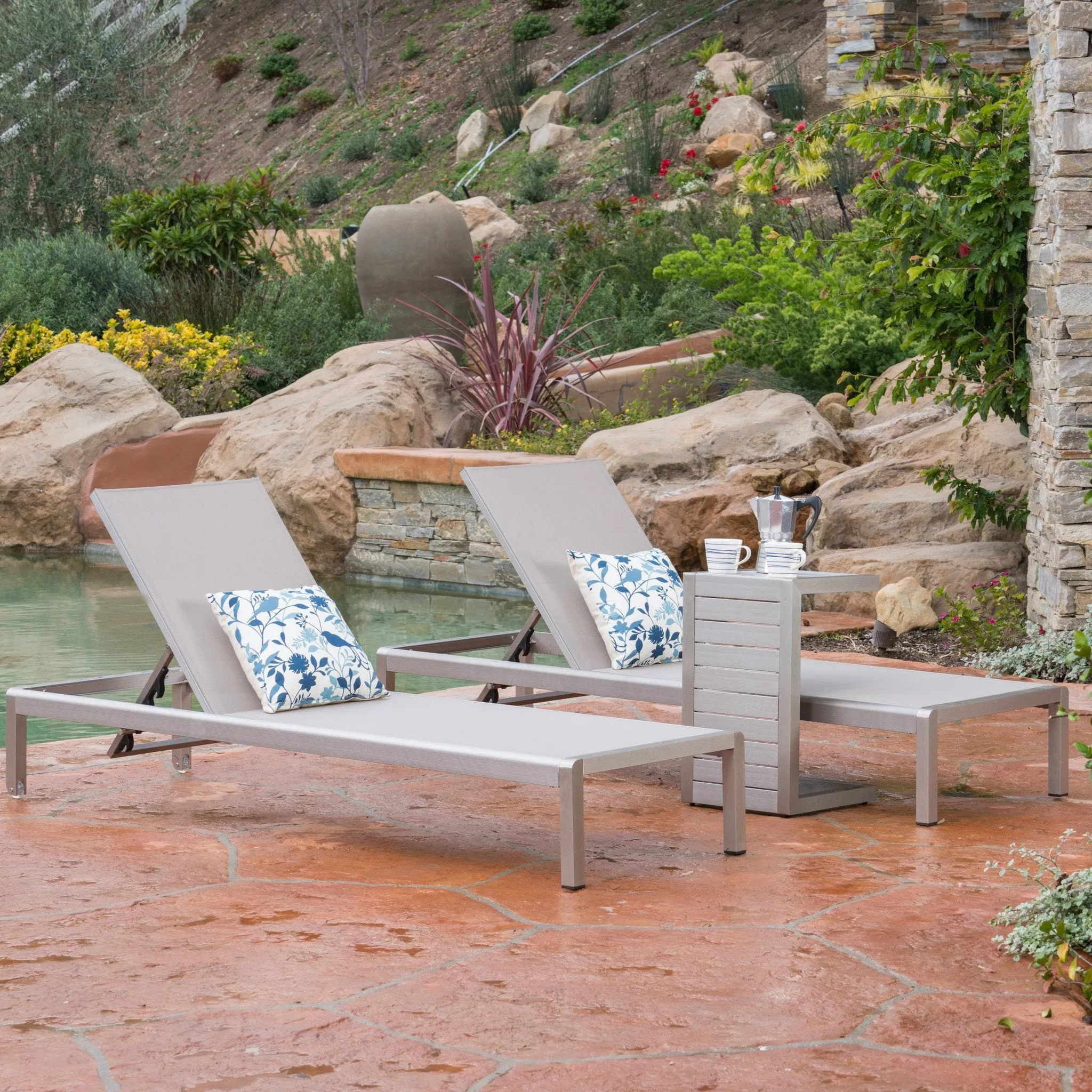 3pc Outdoor Chaise Lounge Chair & Table Set - NH100003