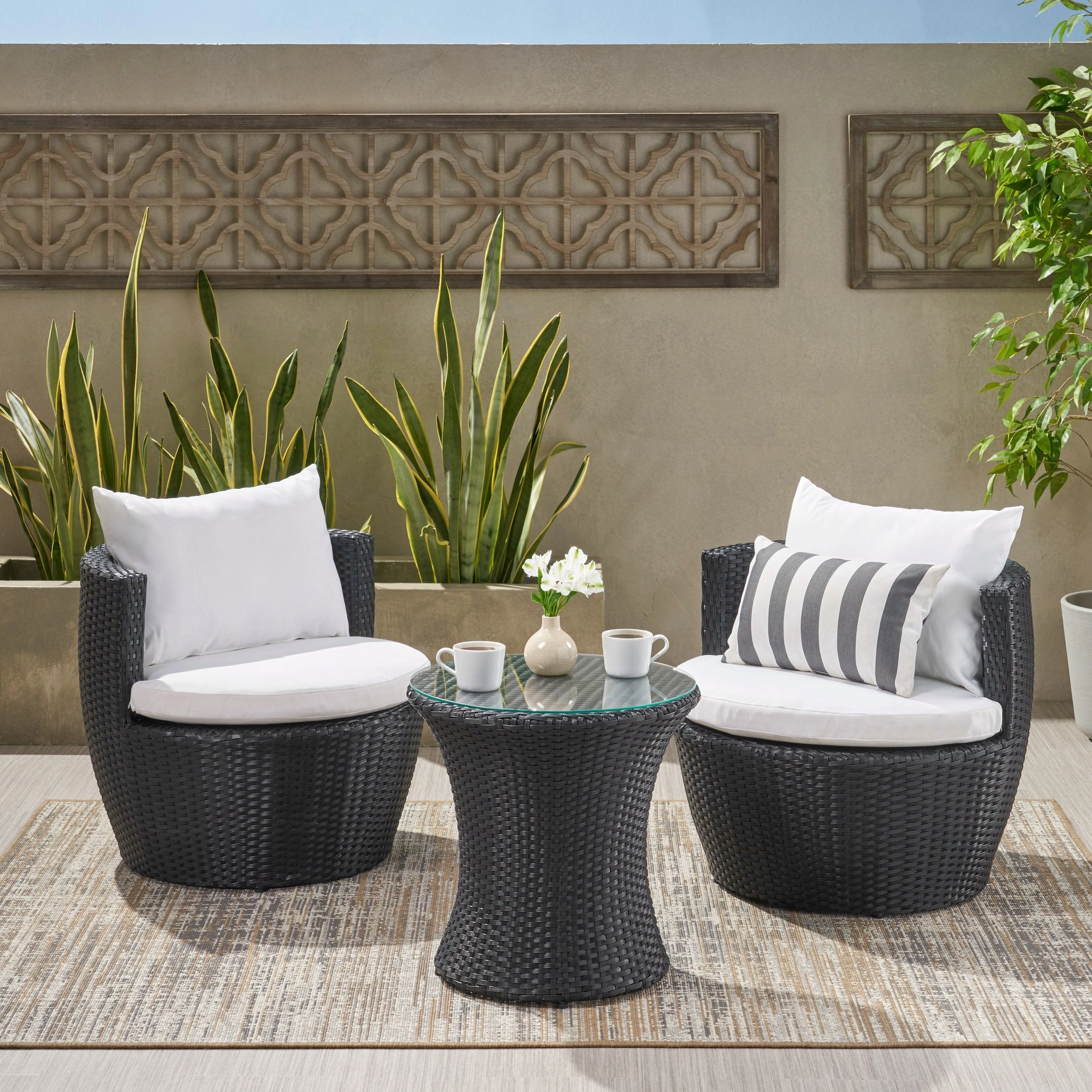 3pc Outdoor Black Wicker Chat Set - NH127632 clothes rack, garment rack