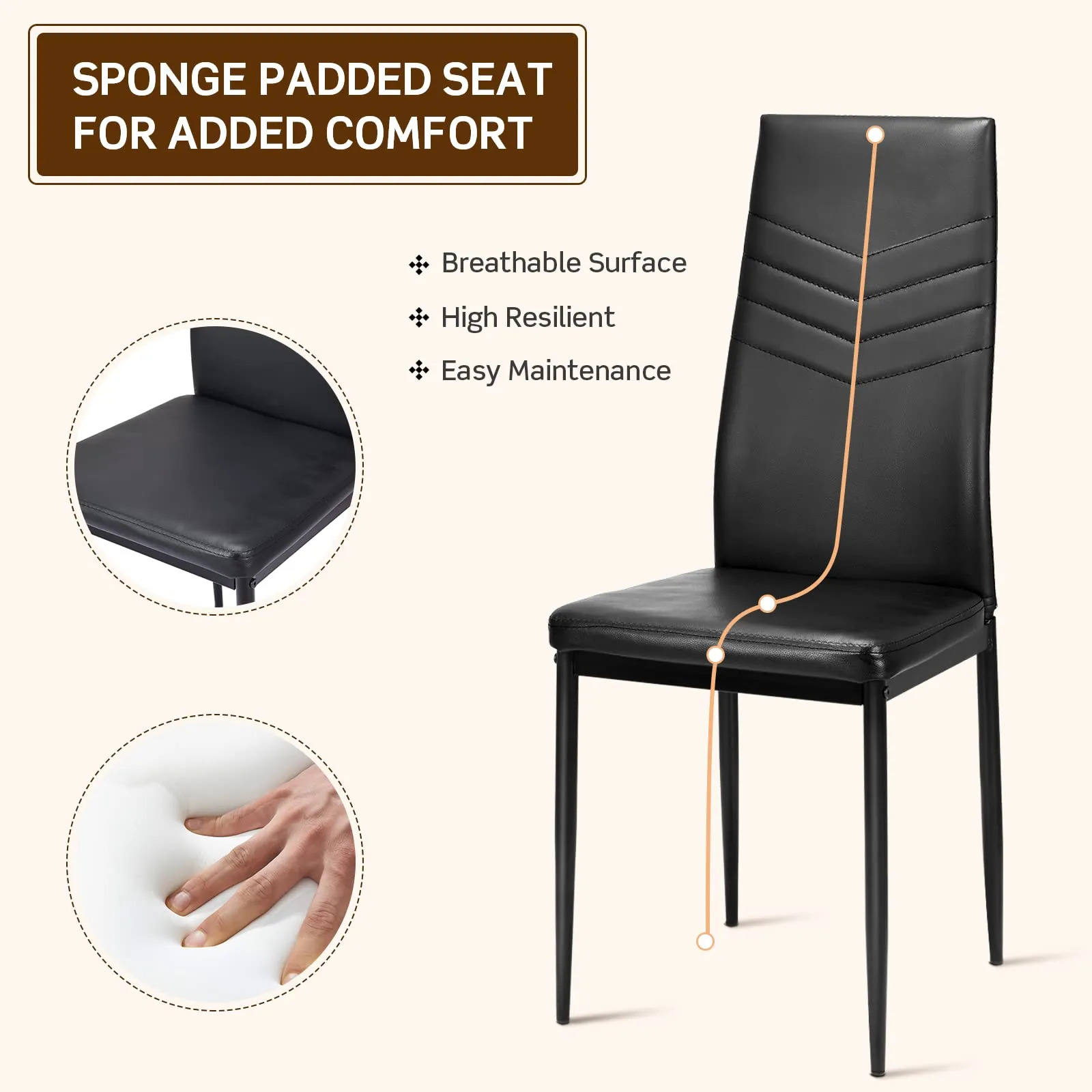4 Dining Chairs, High Back Dining Side Chairs w/PVC Leather & Non-Slip Feet Pads