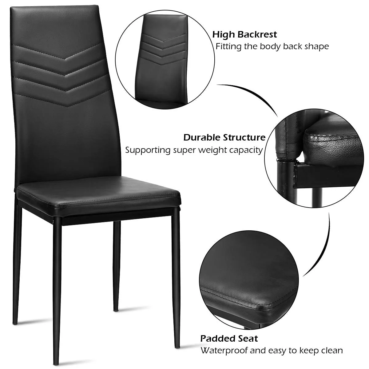 4 Dining Chairs, High Back Dining Side Chairs w/PVC Leather & Non-Slip Feet Pads