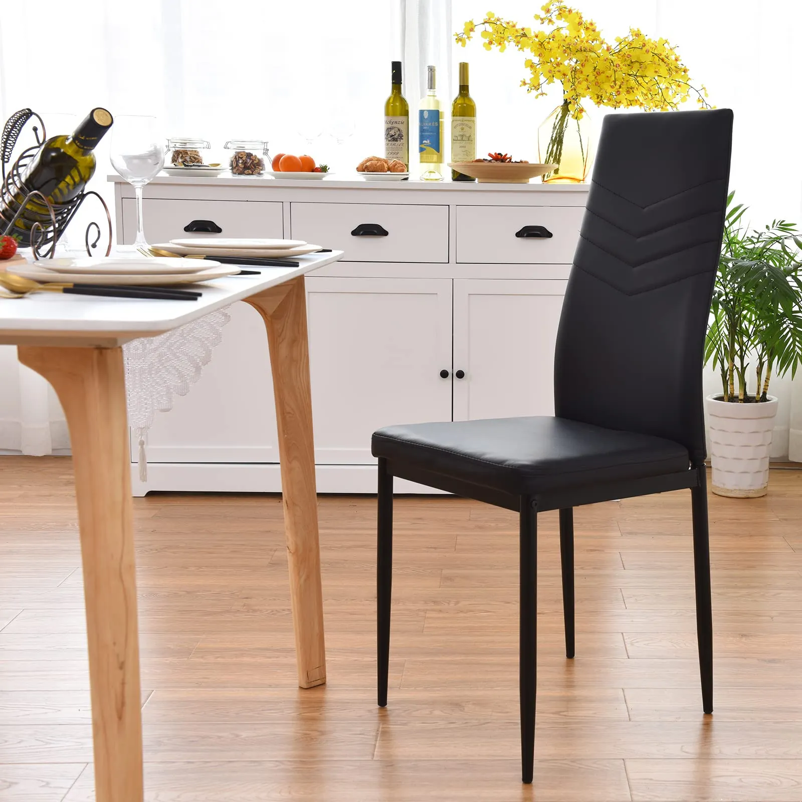 4 Dining Chairs, High Back Dining Side Chairs w/PVC Leather & Non-Slip Feet Pads