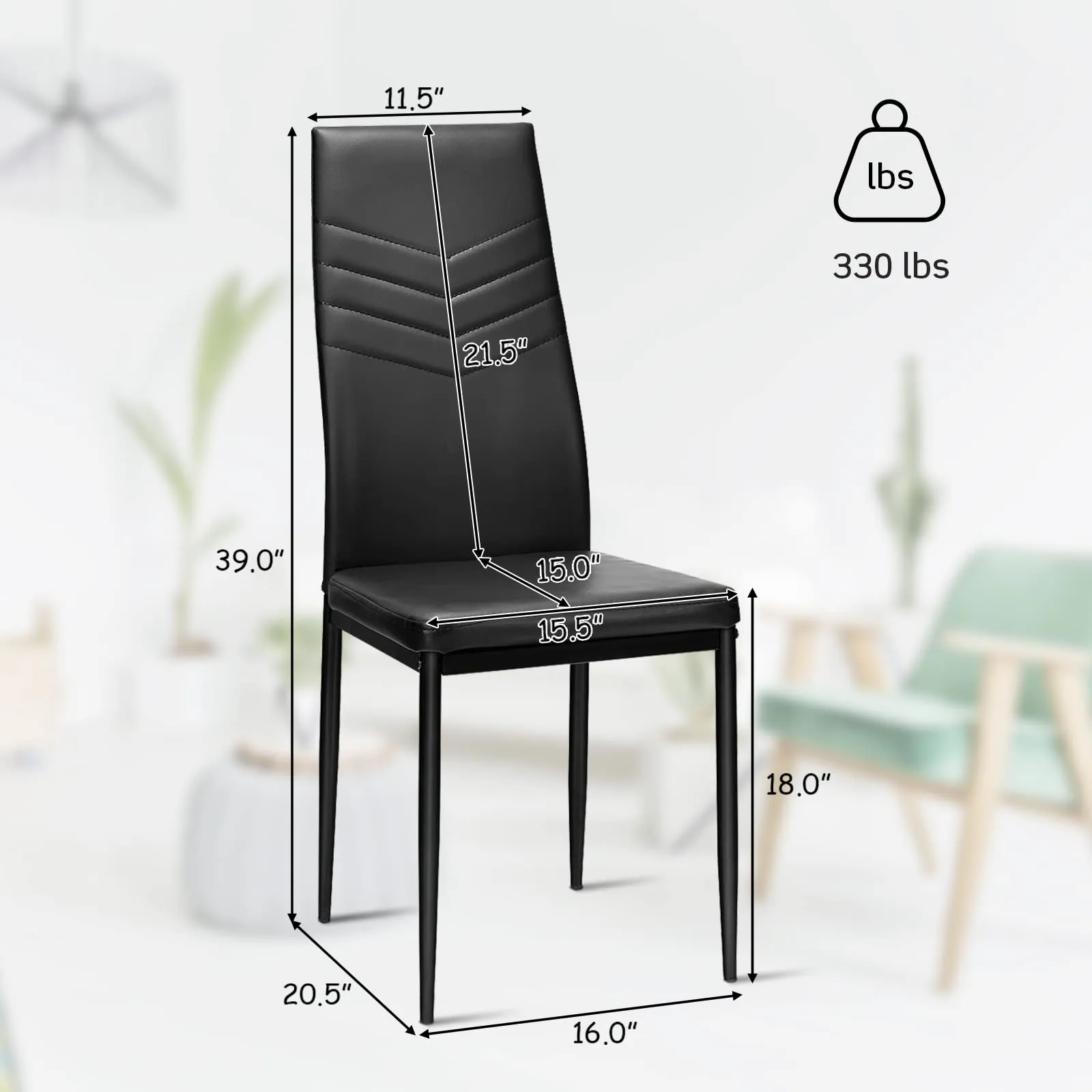 4 Dining Chairs, High Back Dining Side Chairs w/PVC Leather & Non-Slip Feet Pads