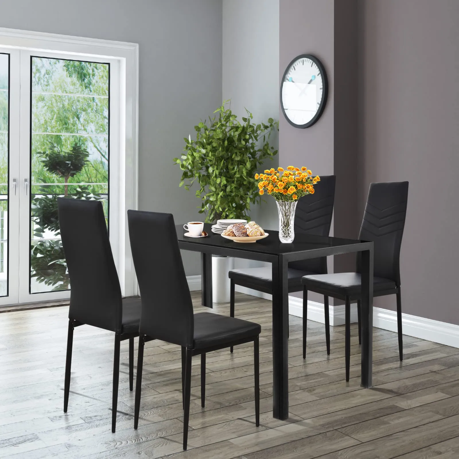 4 Dining Chairs, High Back Dining Side Chairs w/PVC Leather & Non-Slip Feet Pads