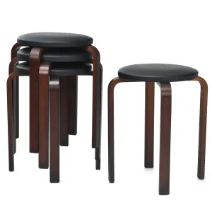 4-Pack Bentwood Stack Stools, 18.5-Inch Portable Stools with PU Leather Round Top, Non-Slip Foot Mats kitchen barstool, adjustable bar stool