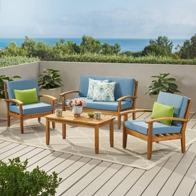 4 Pc Acacia Wood Chat Set w/ Water Resistant Cushions - NH501992 cushion cover, soft furnishing