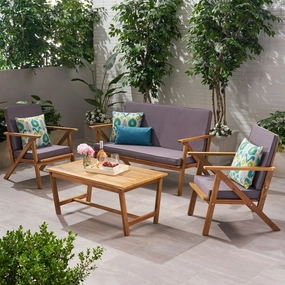 4 Pc Outdoor Natural Wood Finish Chat Set w/ Water Resistant Cushion - NH152003 cushion cover, soft furnishing