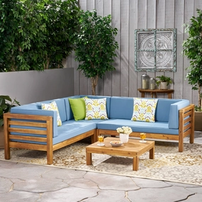 4 Piece Outdoor Wooden Sectional Set w/ Dark Grey Cushions - NH811992 cushion cover, soft furnishing