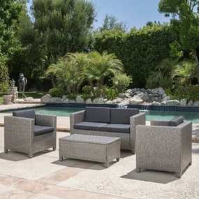 4 Piece Wicker Chat Set w/ Water Resistant Cushions & Cover - NH358003 cushion cover, soft furnishing