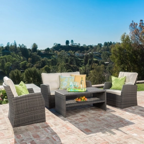 4pc Outdoor Gray Wicker Sofa Seating Set w/ Cushions - NH509492 cushion cover, soft furnishing