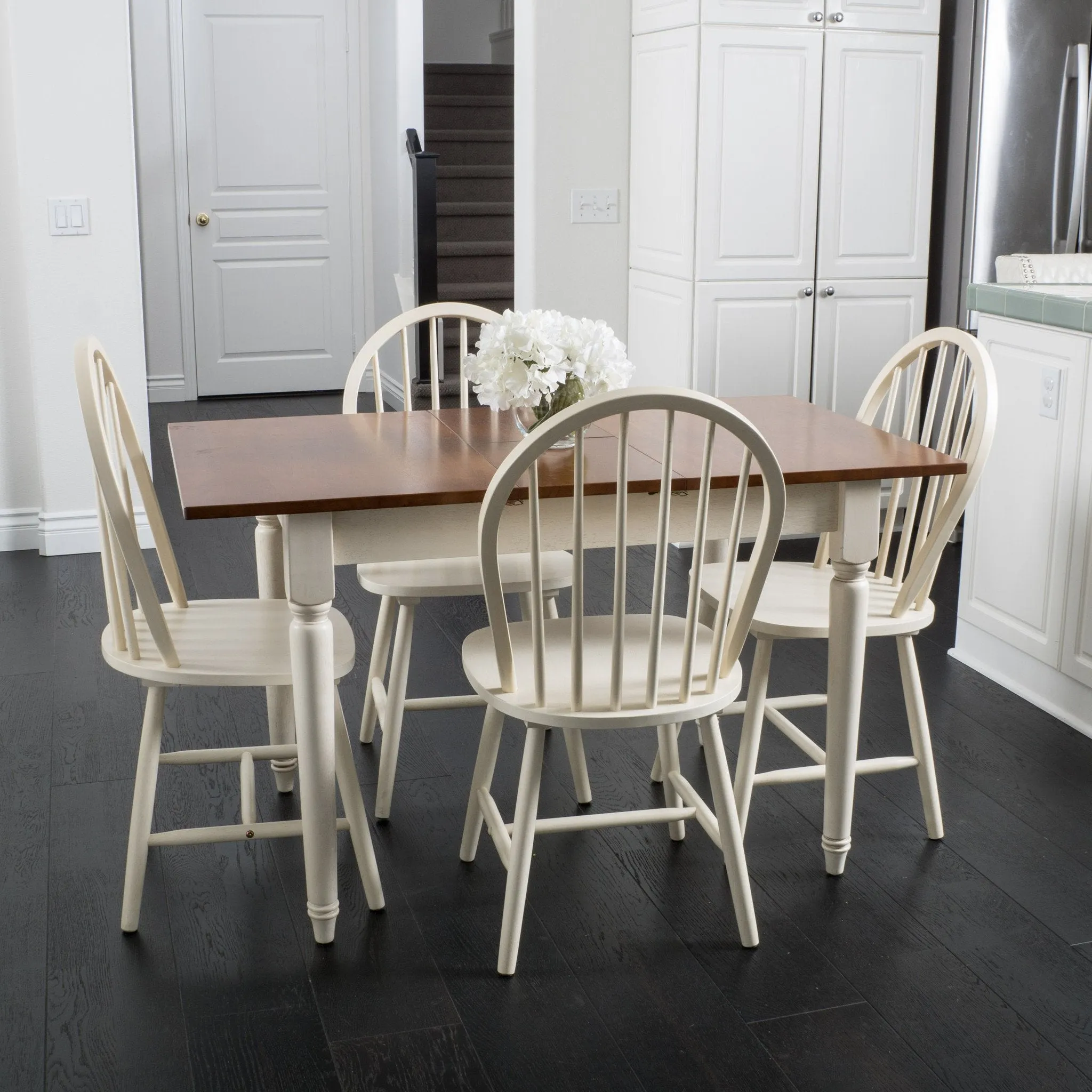 5-piece Spindle Wood Dining Set with Leaf Extension - NH830692 dining table set, round dining table